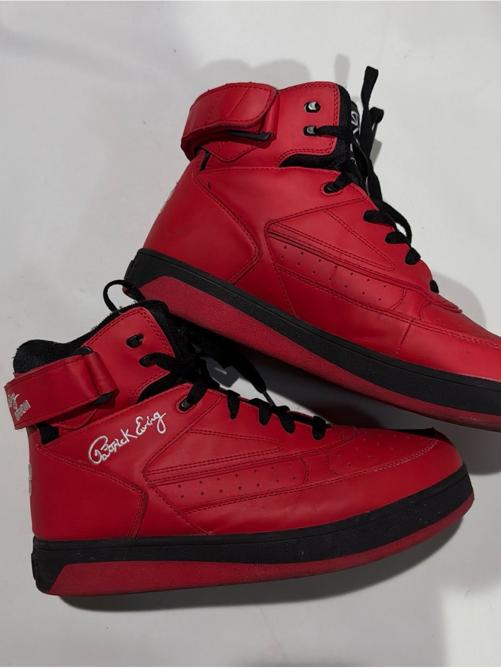 Red High-Top Sneakers with Ankle Strap - Patrick Ewing Style